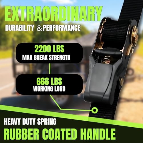 Ratchet Tie Down Straps 4-Pack, 1 Inch x 15 Feet, 2200lbs Break Strength with