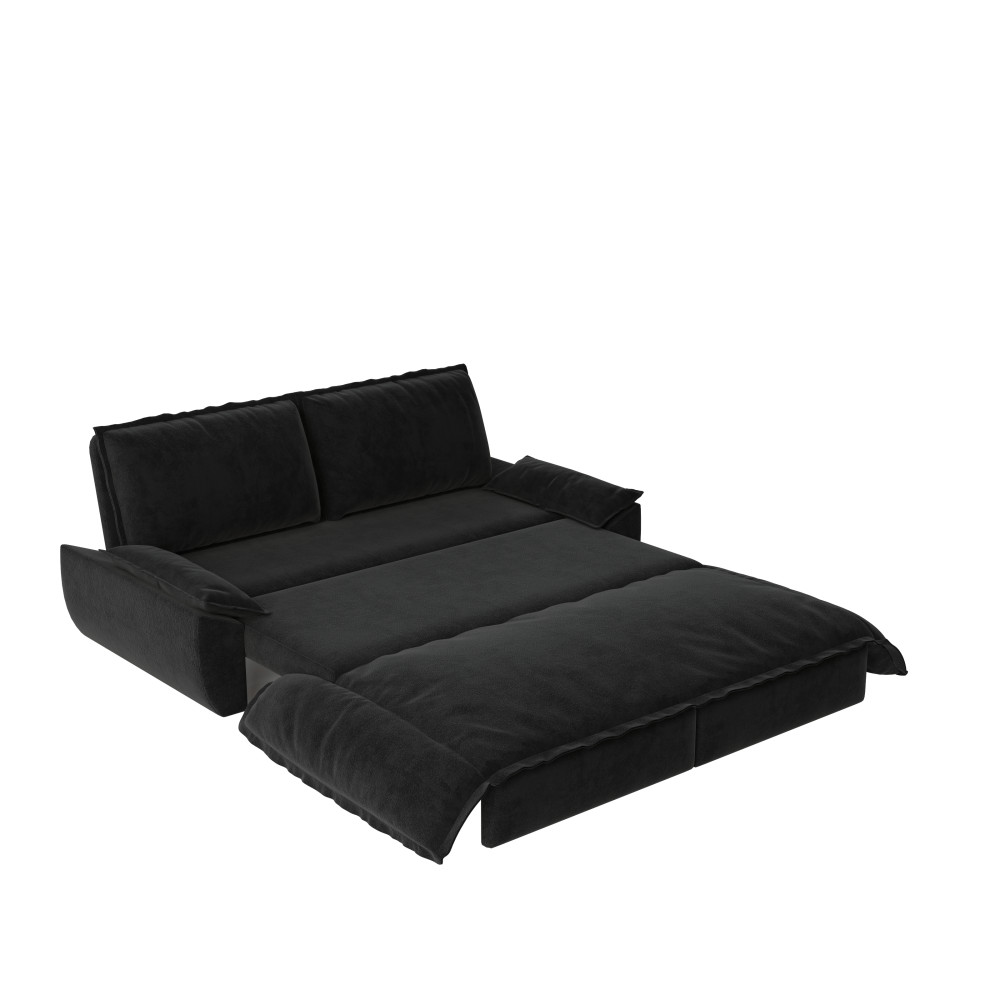 Queen Sofa Bed Pull Out Sleeper 3-in-1 Convertible Velvet Loveseat Black