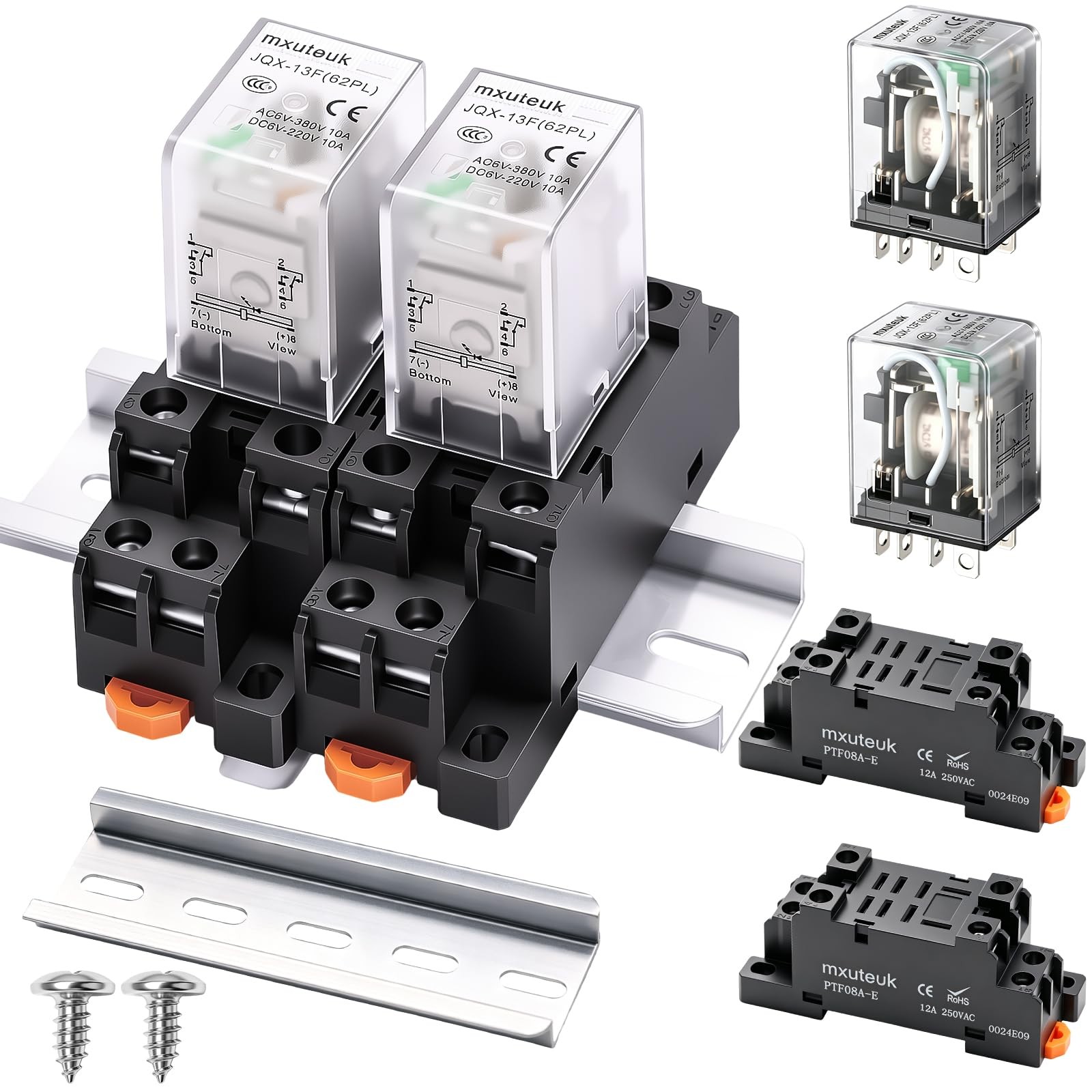 mxuteuk 2pcs JQX-13FL AC 220V Coil 8 Pin 10A 220V, Black-8Pin-10A&Base