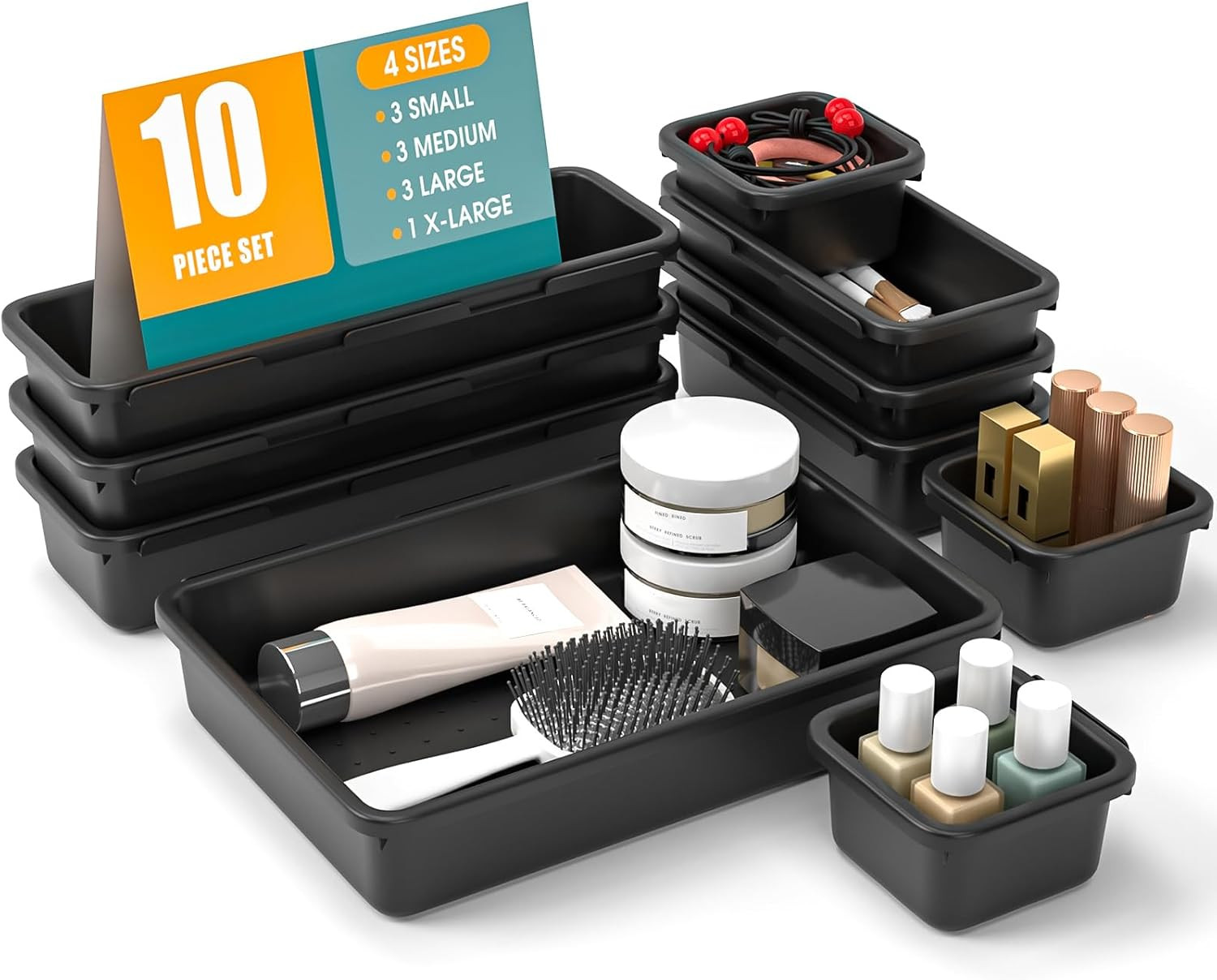 10 PCS Drawer Organizer Set, 4 Size Makeup Drawer Divider Organizer with Non-Sli