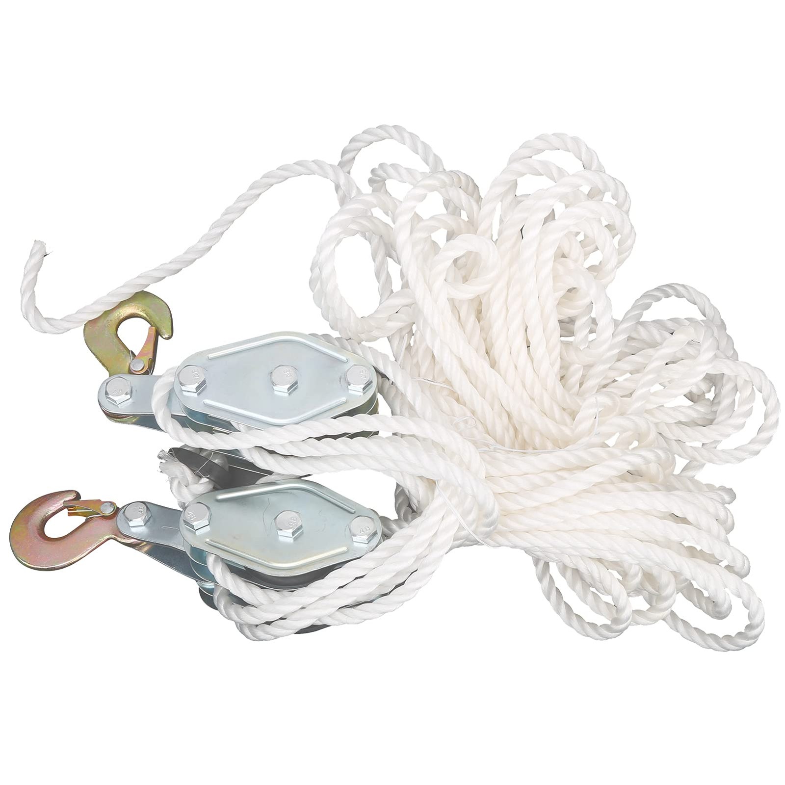 Hoist Pulley with Nylon Rope, Heavy Duty Hook Lifting Roller Galvanized Steel...