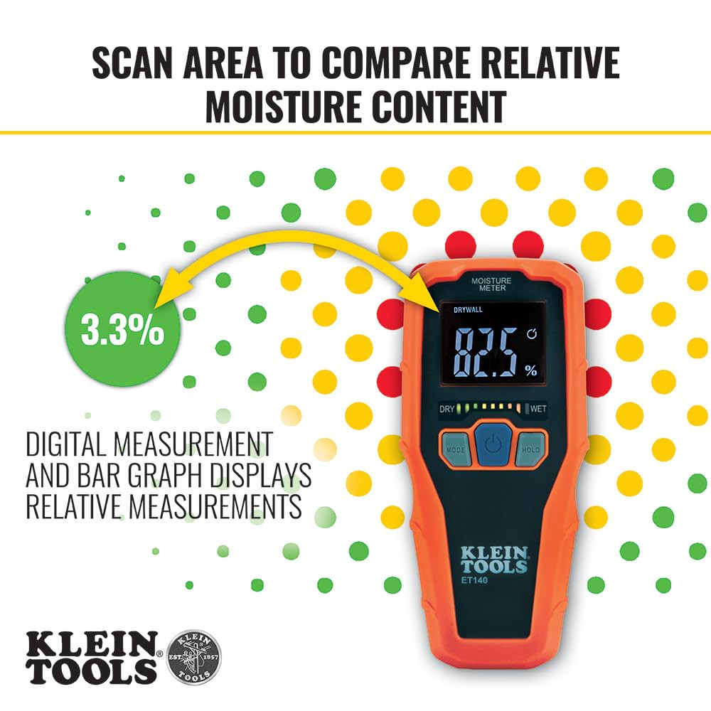 Klein Tools ET140 Pinless Moisture Meter for Non-Destructive Moisture Detection