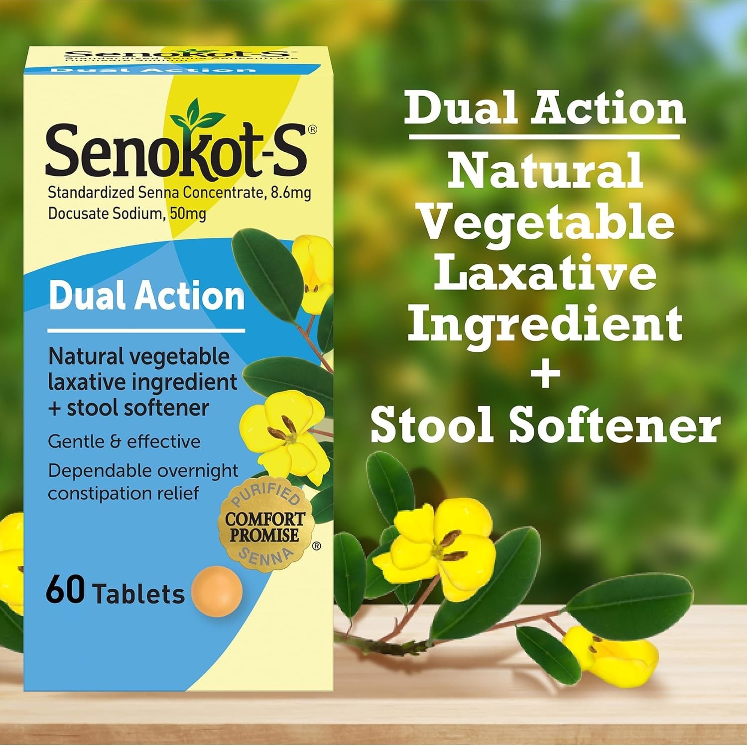 Dual Action 60 Tablets, Natural Vegetable Laxative Ingredient Plus Stool Soft...