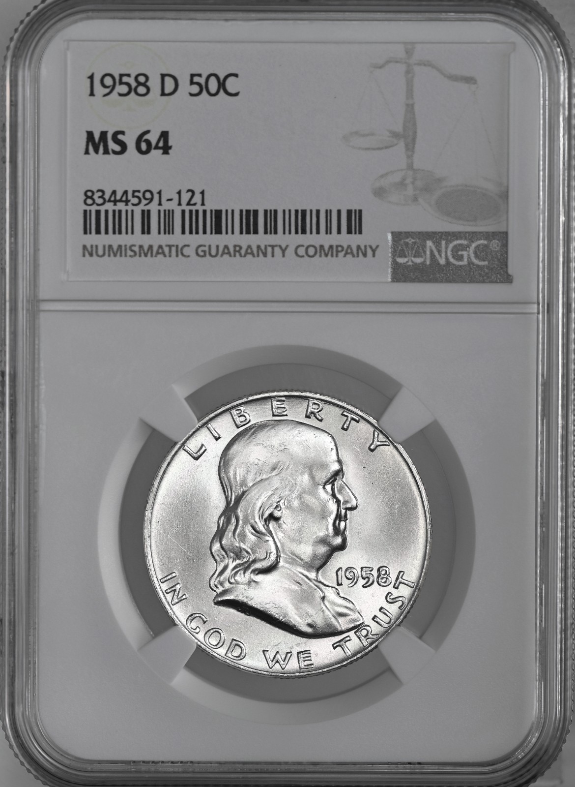 1958-D  50C FRANKLIN SILVER HALF DOLLAR "DENVER"  NGC MS64 #8344591-121