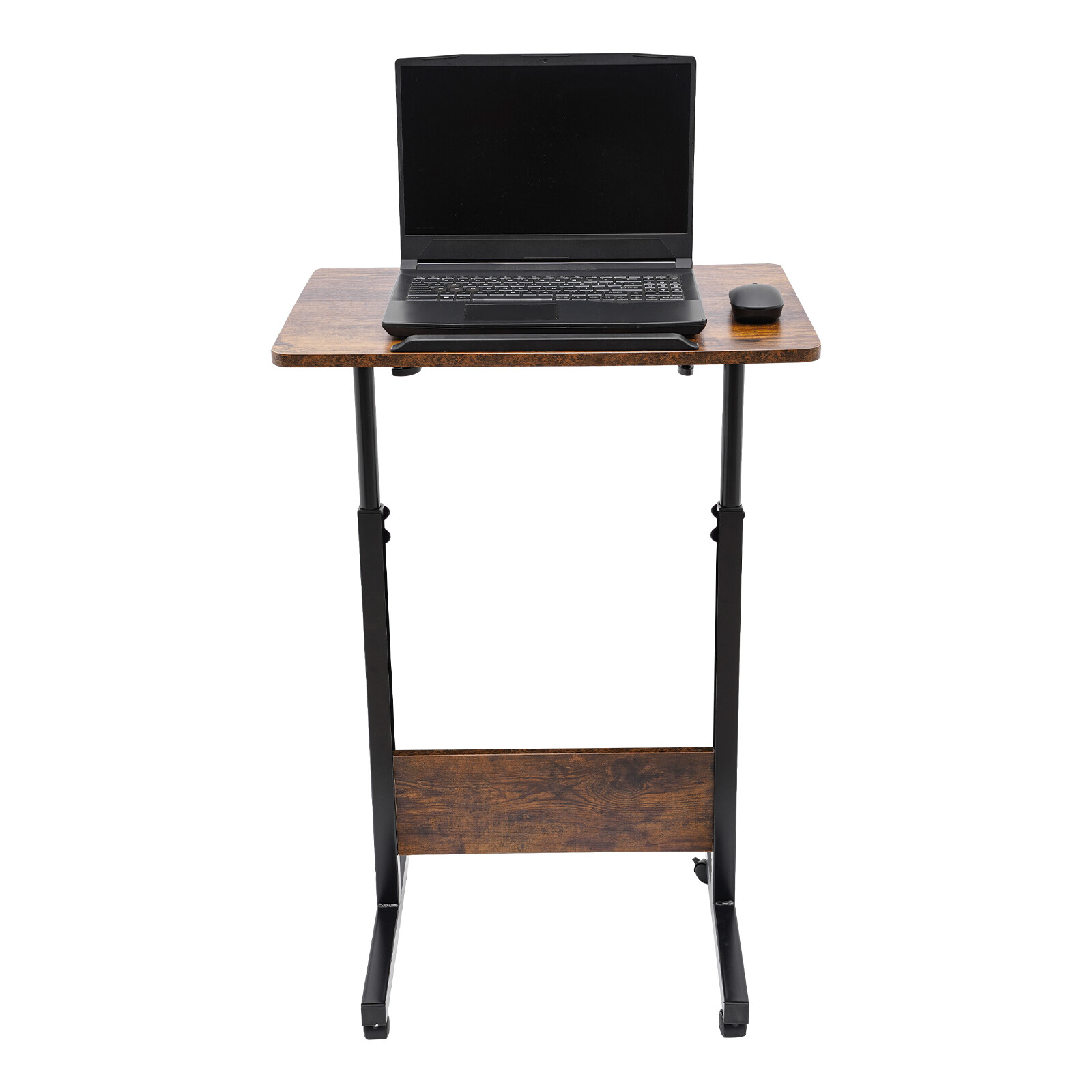 Mobile Workstation Standing Desk Rolling Laptop Desk Adjustable Height Brown