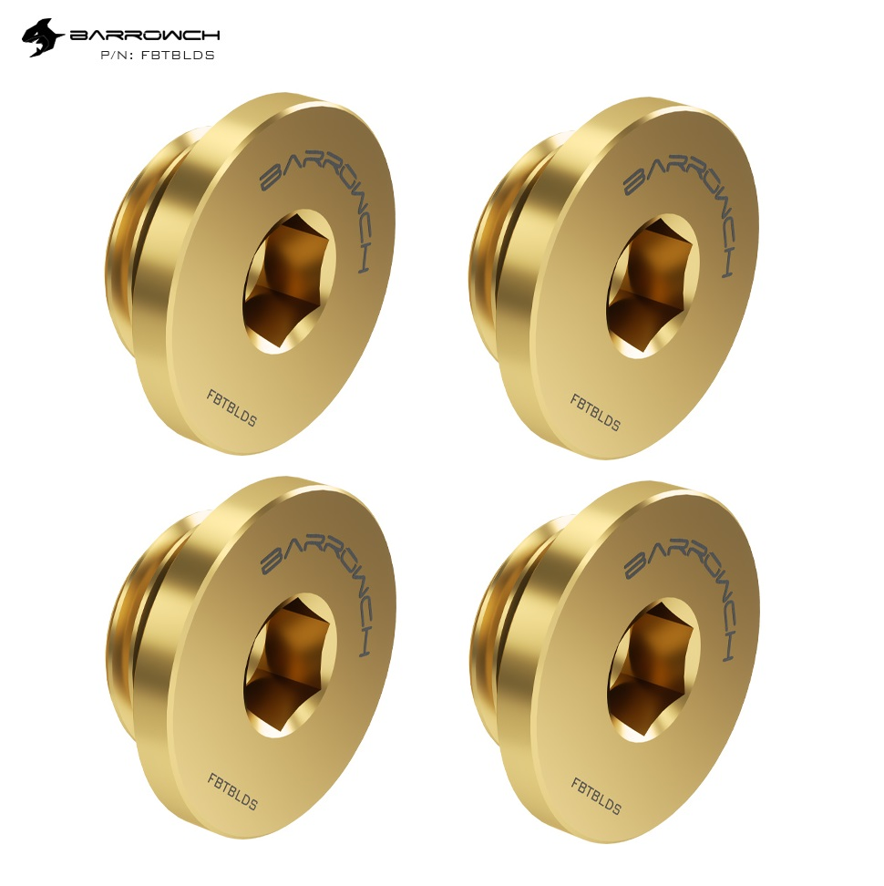 4 x Barrow BarrowCH G1/4 Stop Plug Fitting Low Profile Internal Hex Socket Gold
