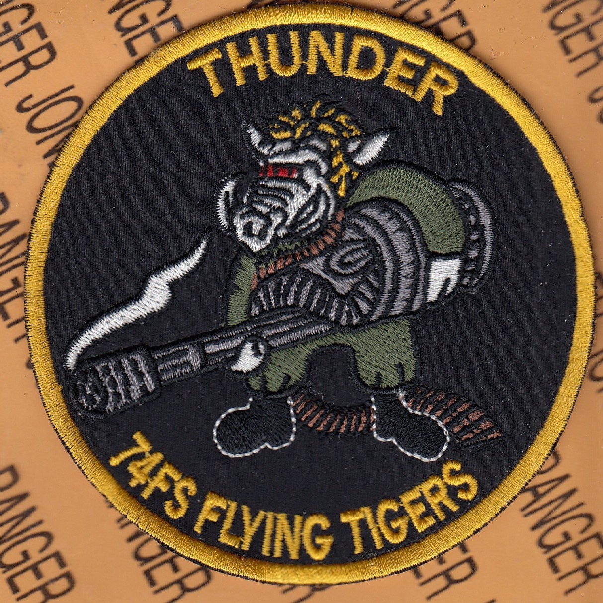 USAF Air Force 74th Fighter Sq FS Flying Tigers THUNDER ~3.75" patch c/e Black