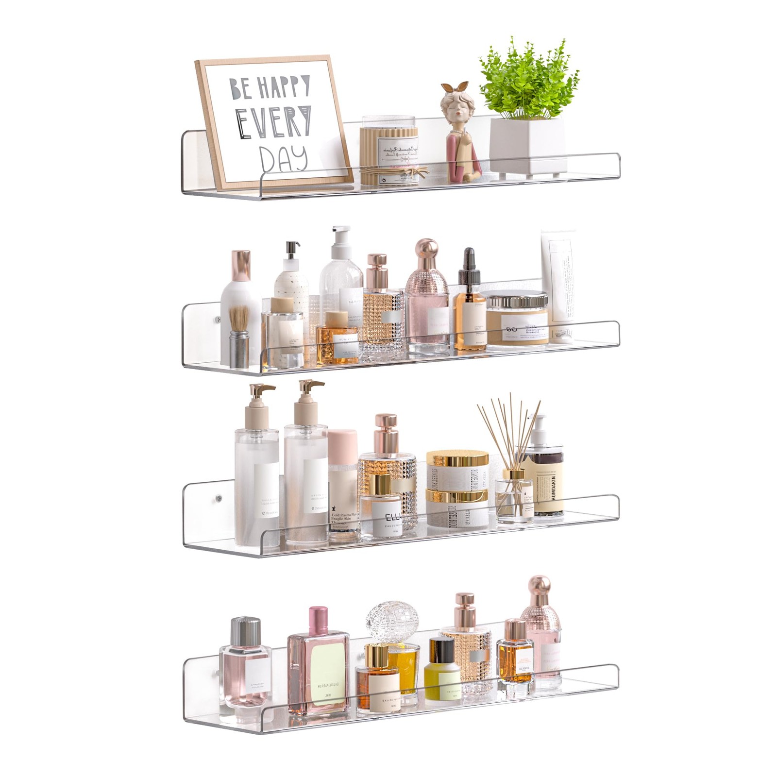 Upsimples Acrylic Shelves for Bathroom Storage, 15" Floating Shelves Wall Organi