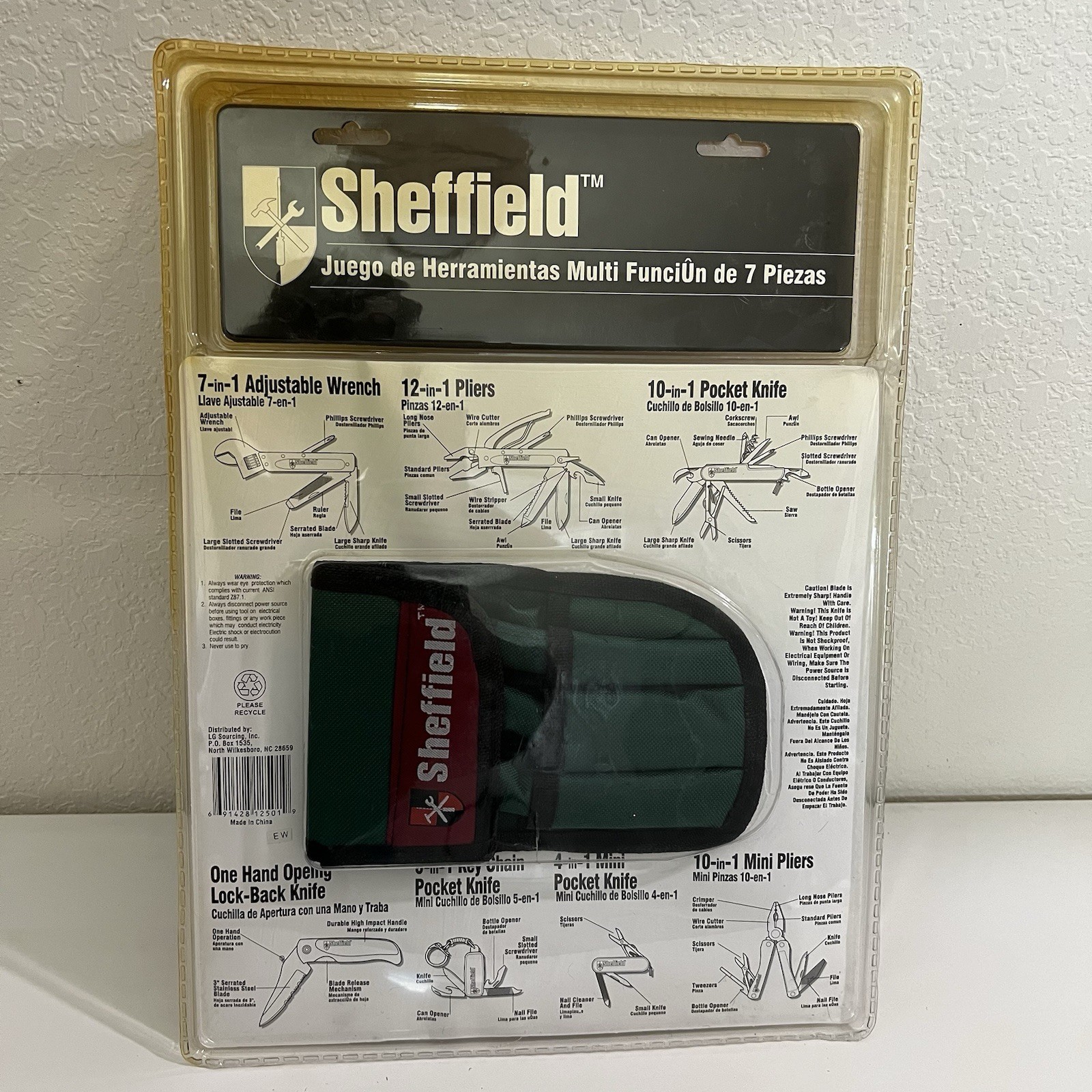 Sheffield 7 Piece Multi Function Tool Kit Stainless Steel - With Belt Pouch