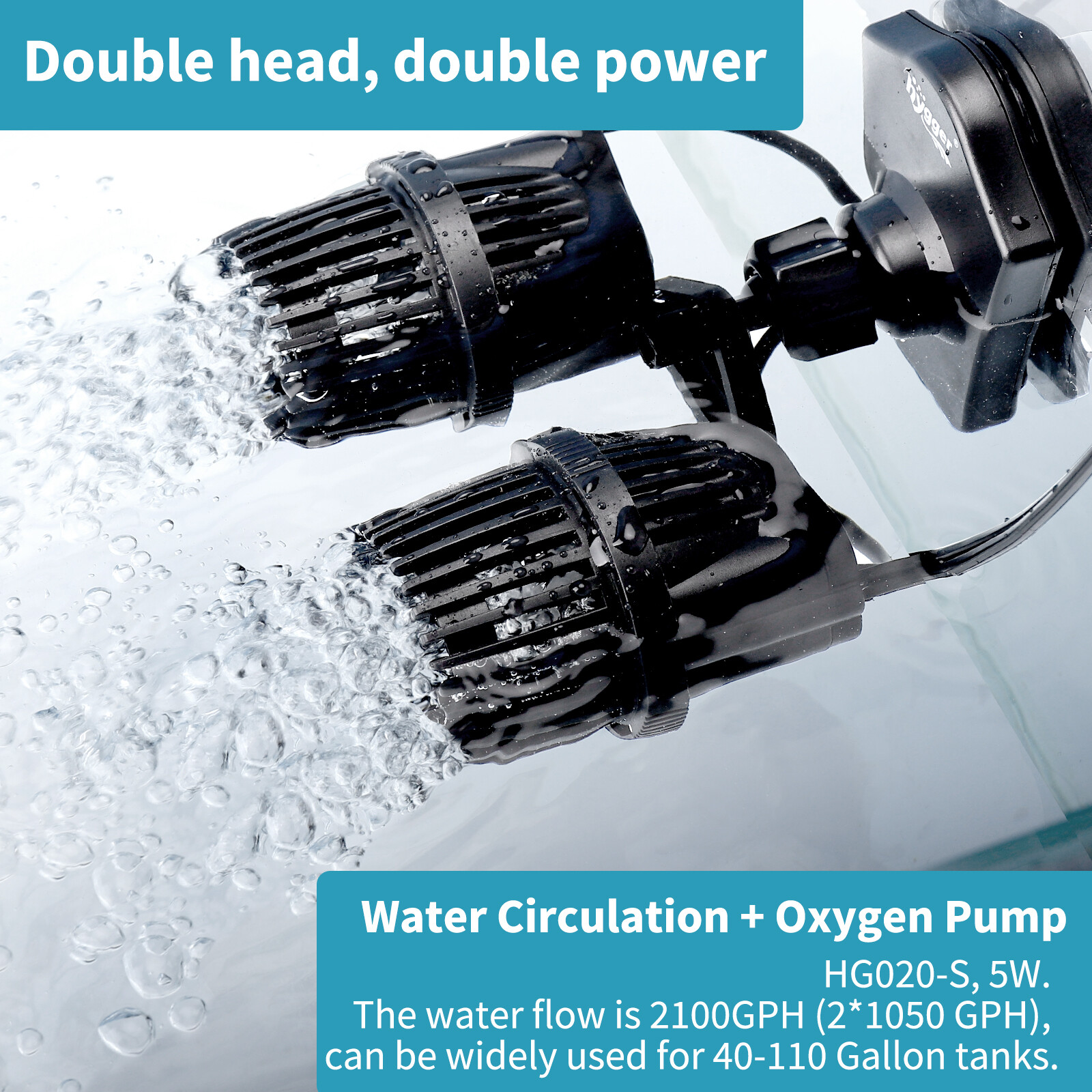 hygger Double Head Aquarium Wave maker Circulation Water Pump with Magnetic Base