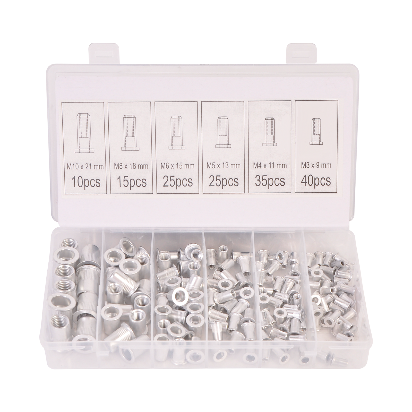 Flat Head Thread Insert Nut Metric Rivet Nut Assorment Kit M3 M4 M5 M6 M8 M10