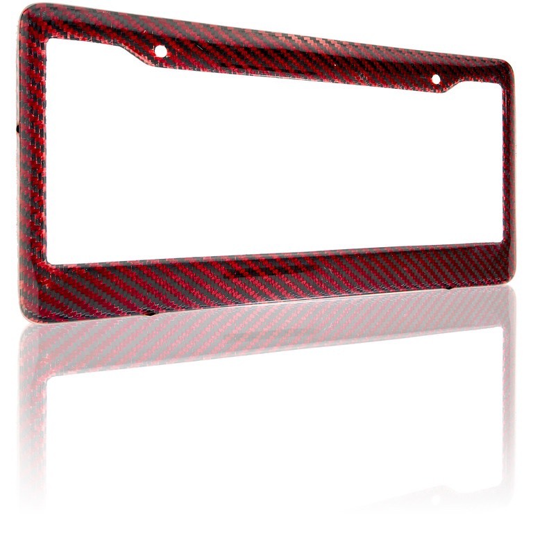 100% Real And Authentic Red Carbon Fiber License Plate Frame With Screw Caps