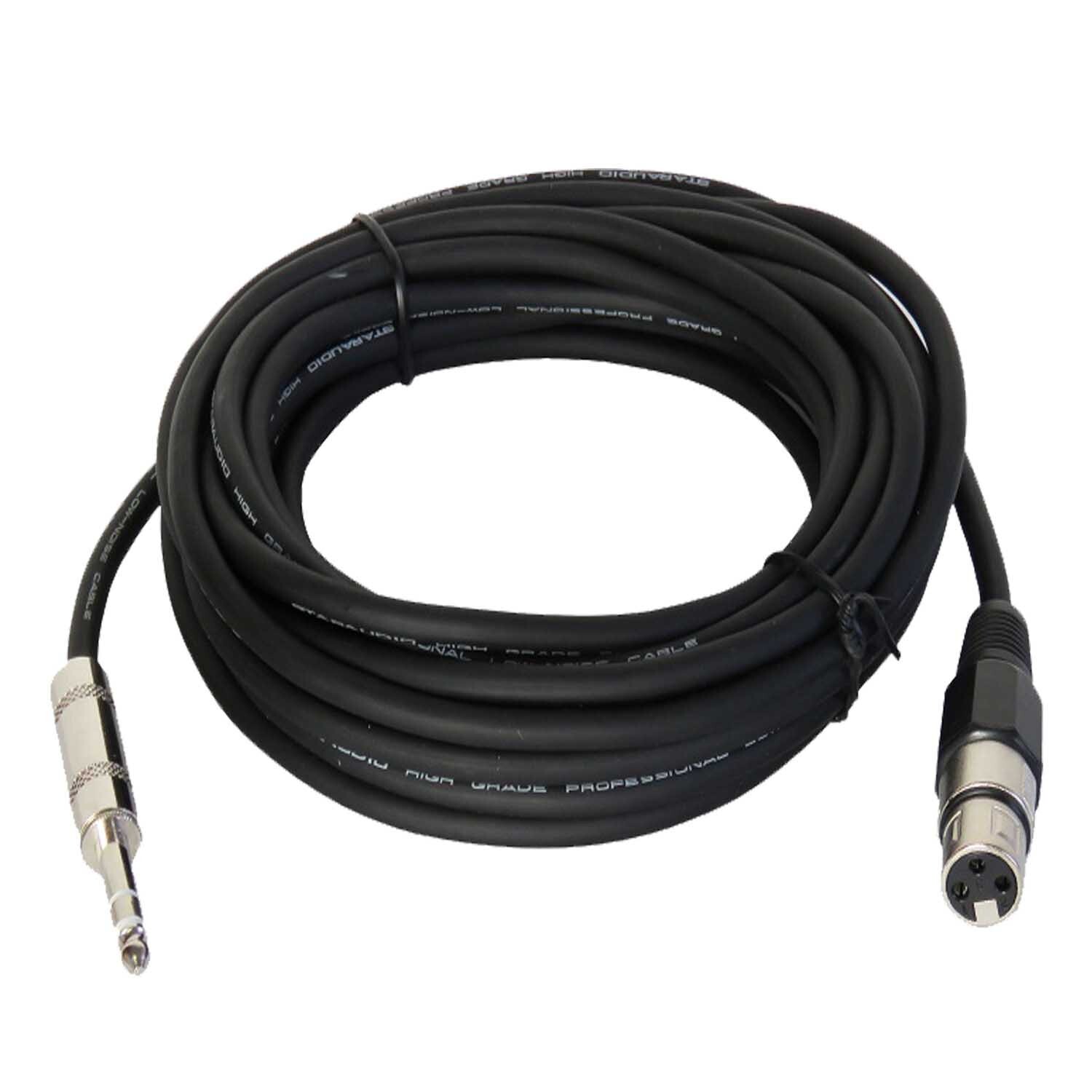 25ft Stereo Quarter Inch 6.35mm Male Cable to 3-Pin XLR Audio Female Cable Cord