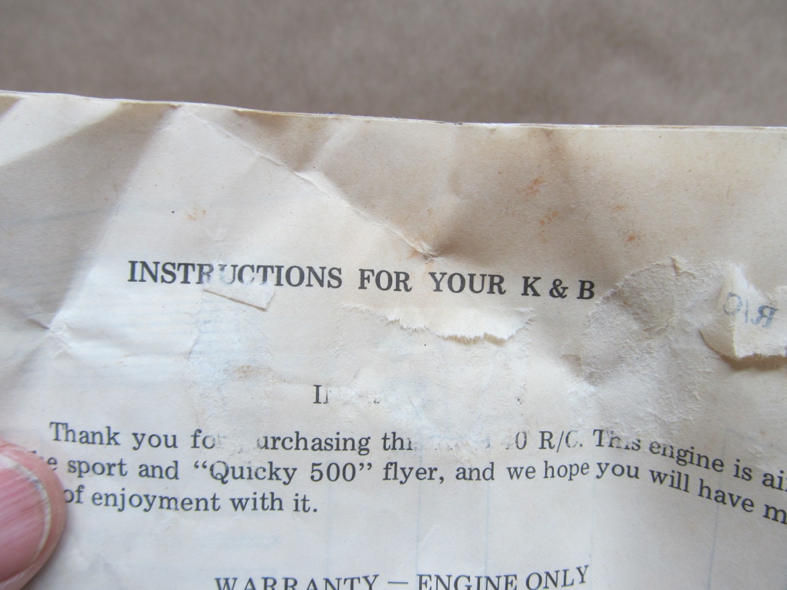 K & B .40 R/C Engine With Irvine Carburetor