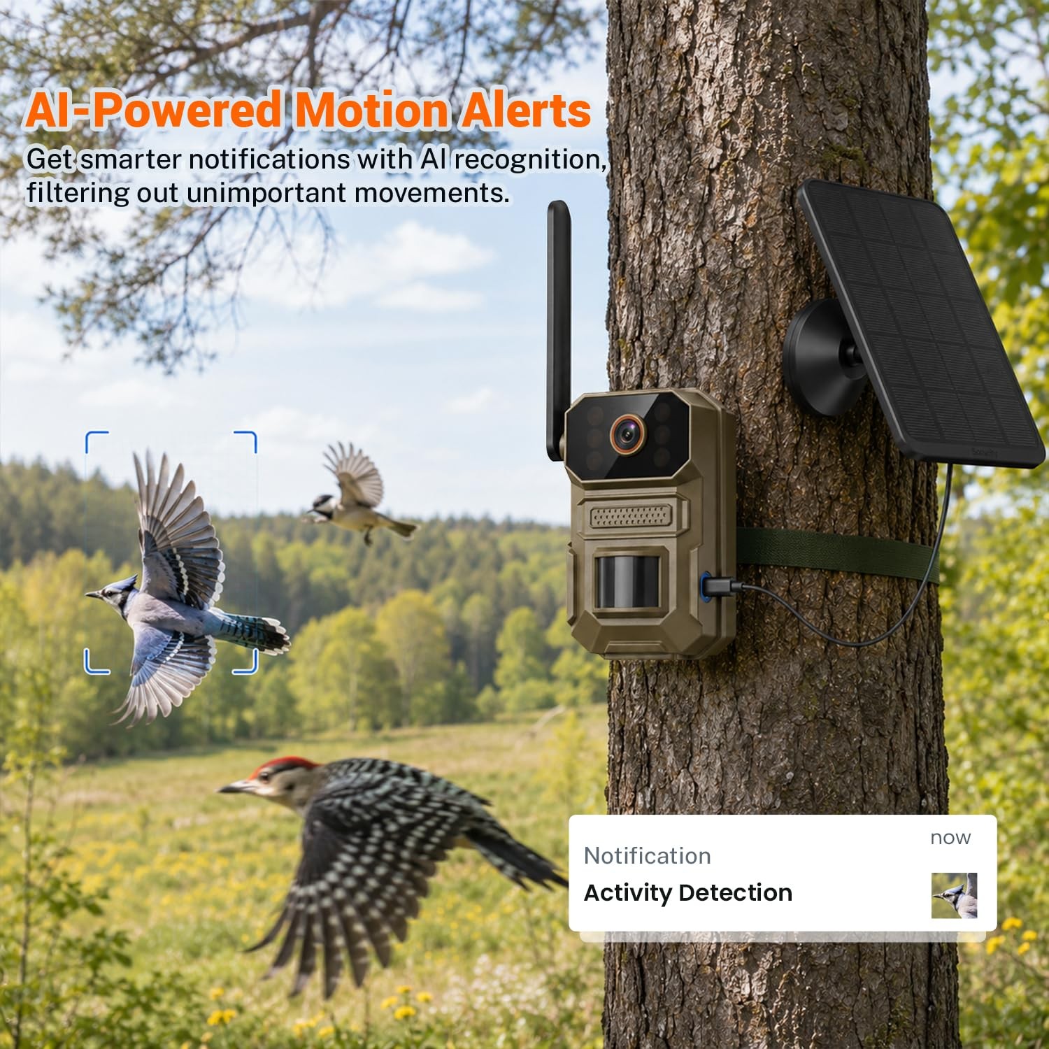 Mewlixora 4G LTE Cellular Trail Camera with Solar Panel, Night Vision, PIR...