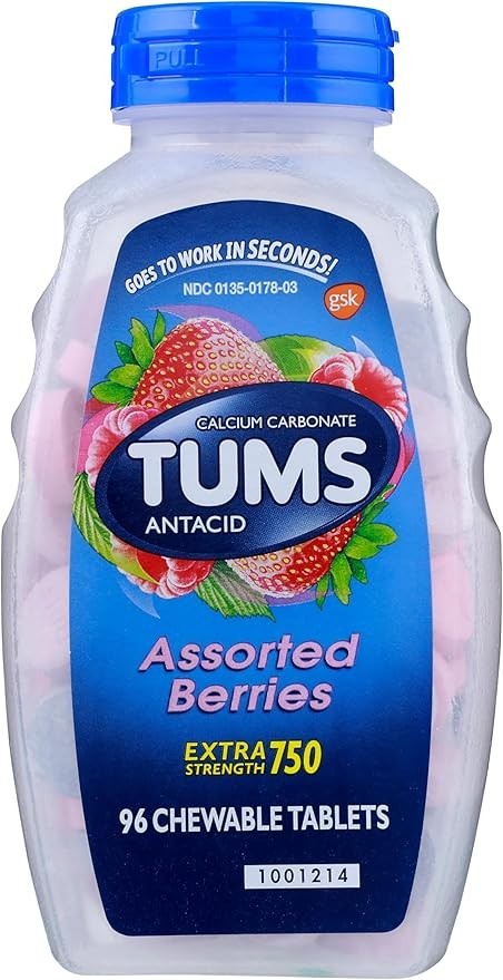 TUMS Extra Strength 750 Antacid Chewable Tablets Assorted Berries 96 Count