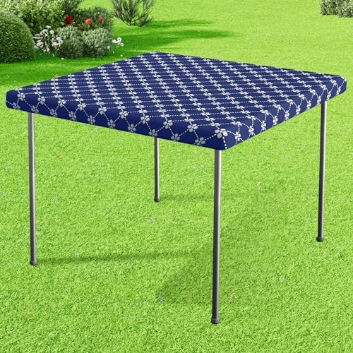 Square Vinyl Table Cloth, Elastic Fitted Tablecloth 34" x 34" (Square) 1 Navy