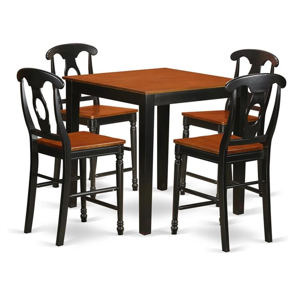 East West Furniture Pub 5-piece Wood Dining Table and Chair Set in Black/Cherry