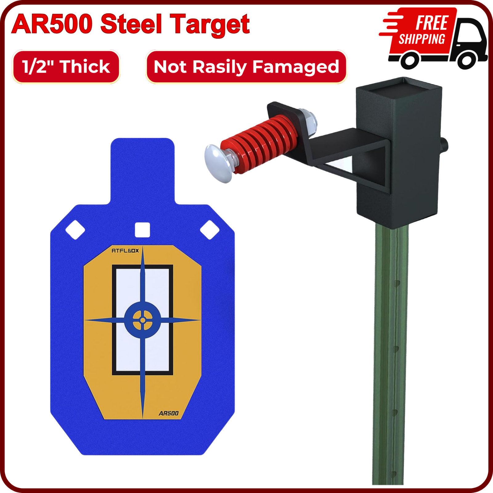 AR500 Steel Target for Shooting, 1/2 inch Thick Metal Target with T-Post Target