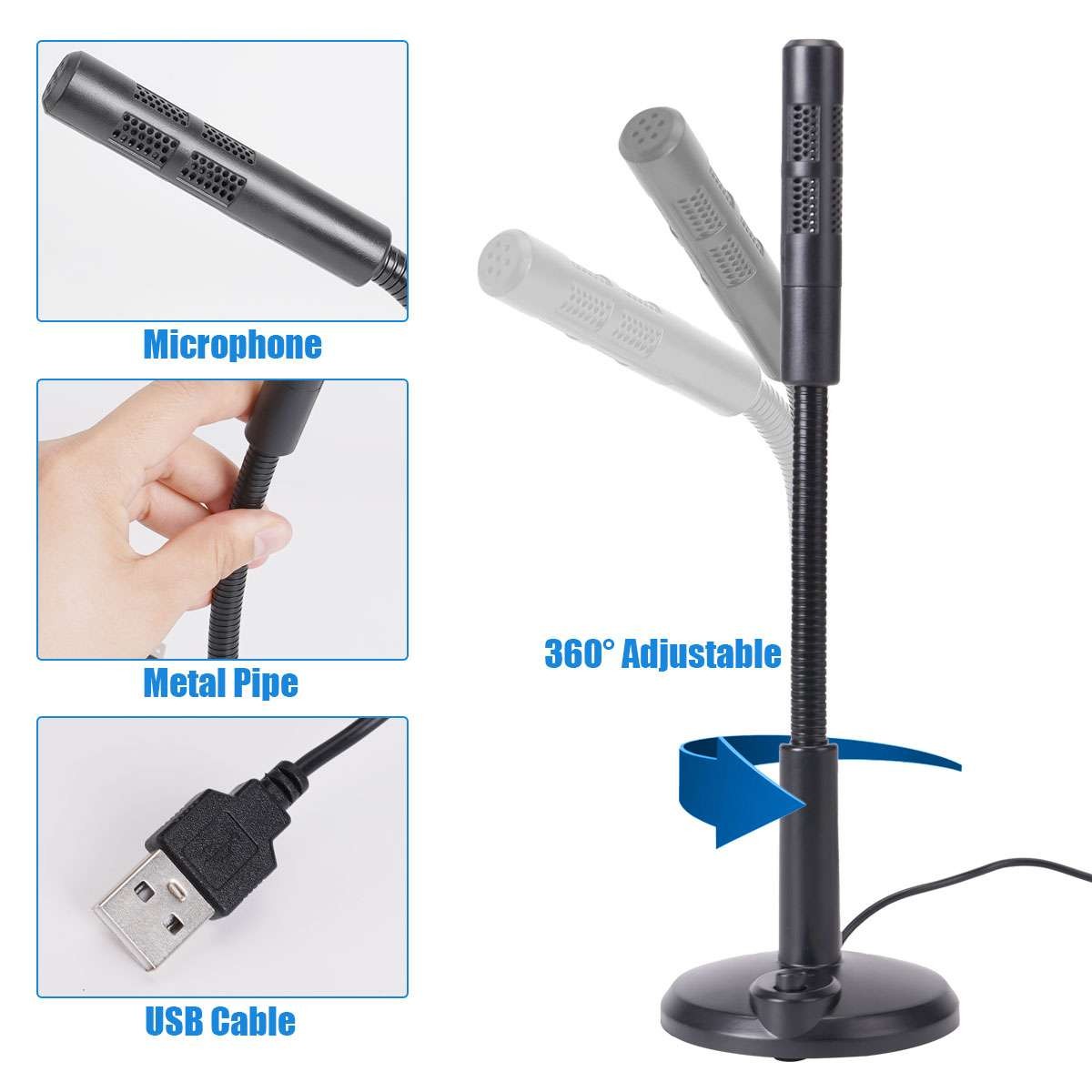 Computer Mini Condenser Microphone USB Stand Recording Mic For PC Desktop Laptop