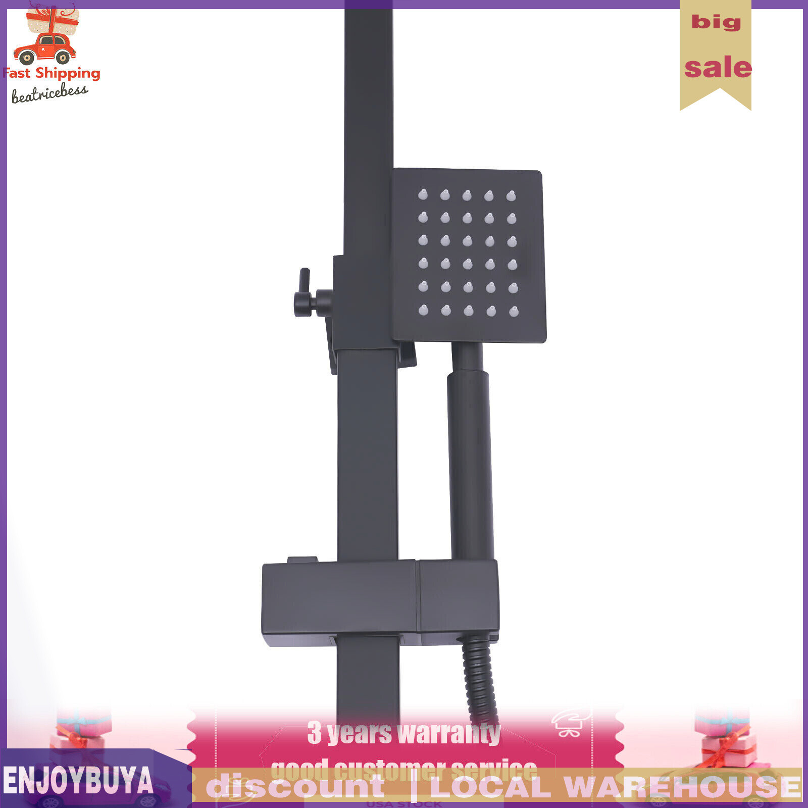 Shower Faucet Set System Rainfall Shower Head Handle Combo Kit Wall Mount Black