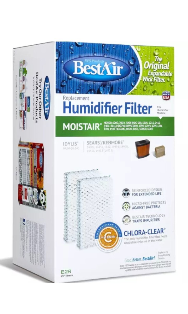 Best Air MoistAir Humidifier Wick Filter E2R for Emerson & Kenmore Filters- 2PK