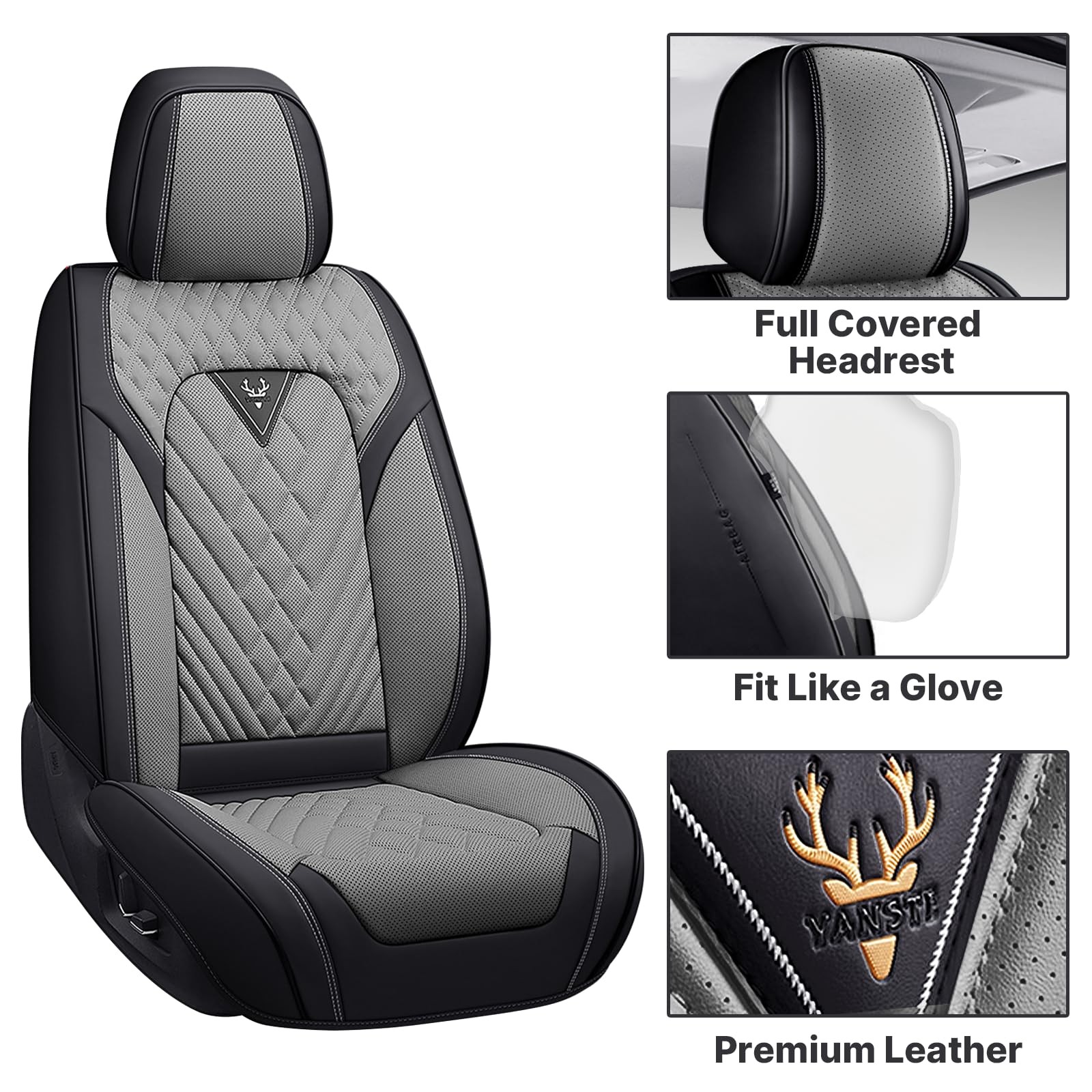 Seat Covers for 4Runner 2004-2025 Waterproof Leather Front Gary Black