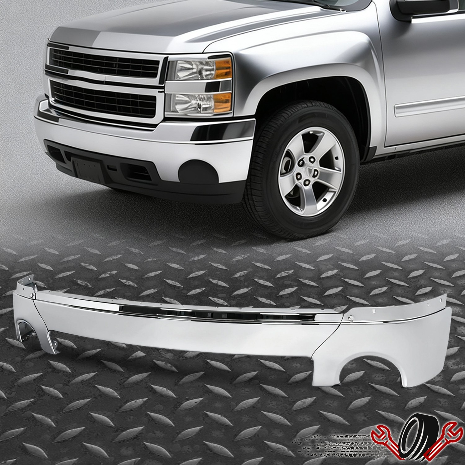 For 07-13 Sierra 1500 Truck Chrome Front Bumper Face Bar W/ Fog Light Holes