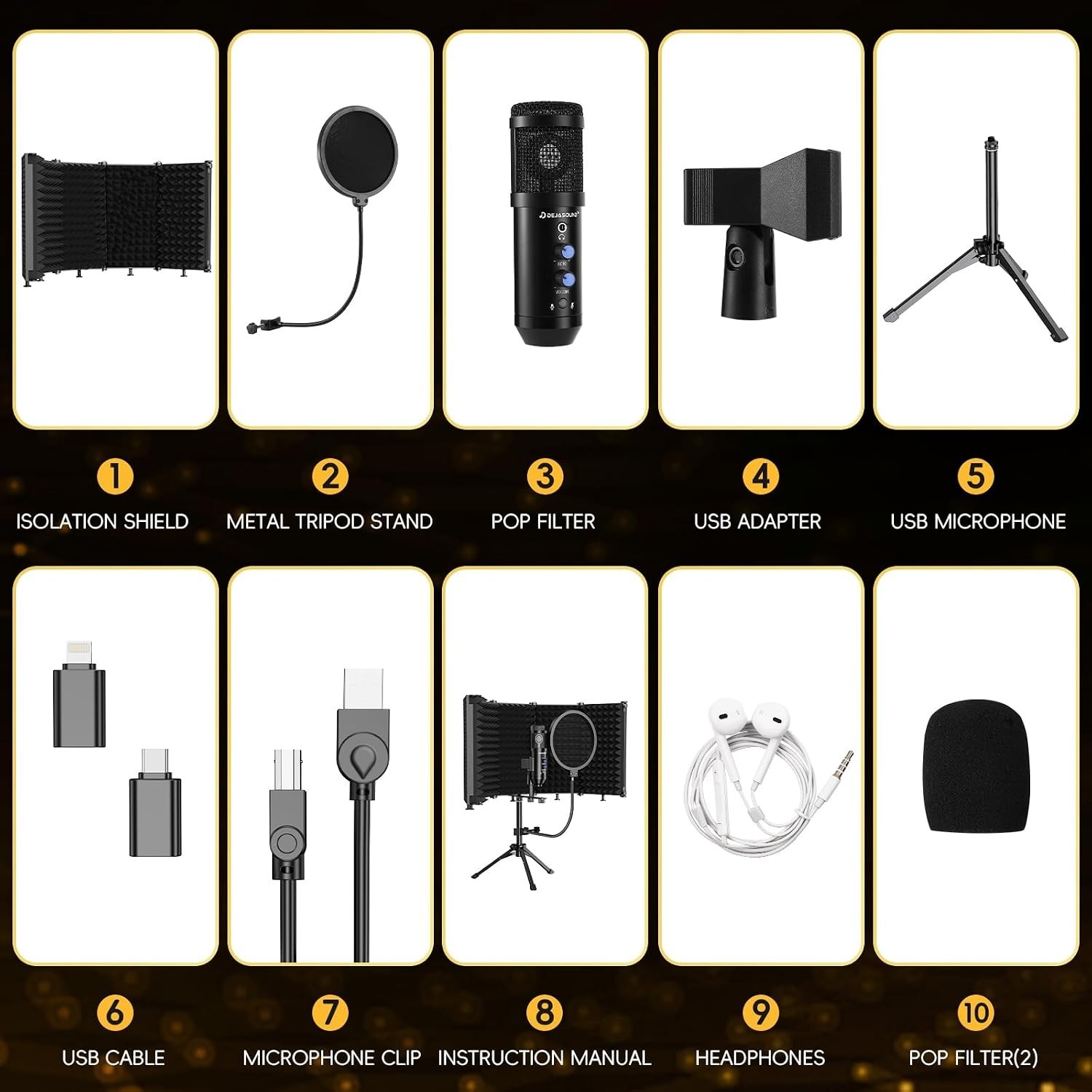 Upgraded Studio Recording Microphone with Isolation Shield & Pop Filter - Music
