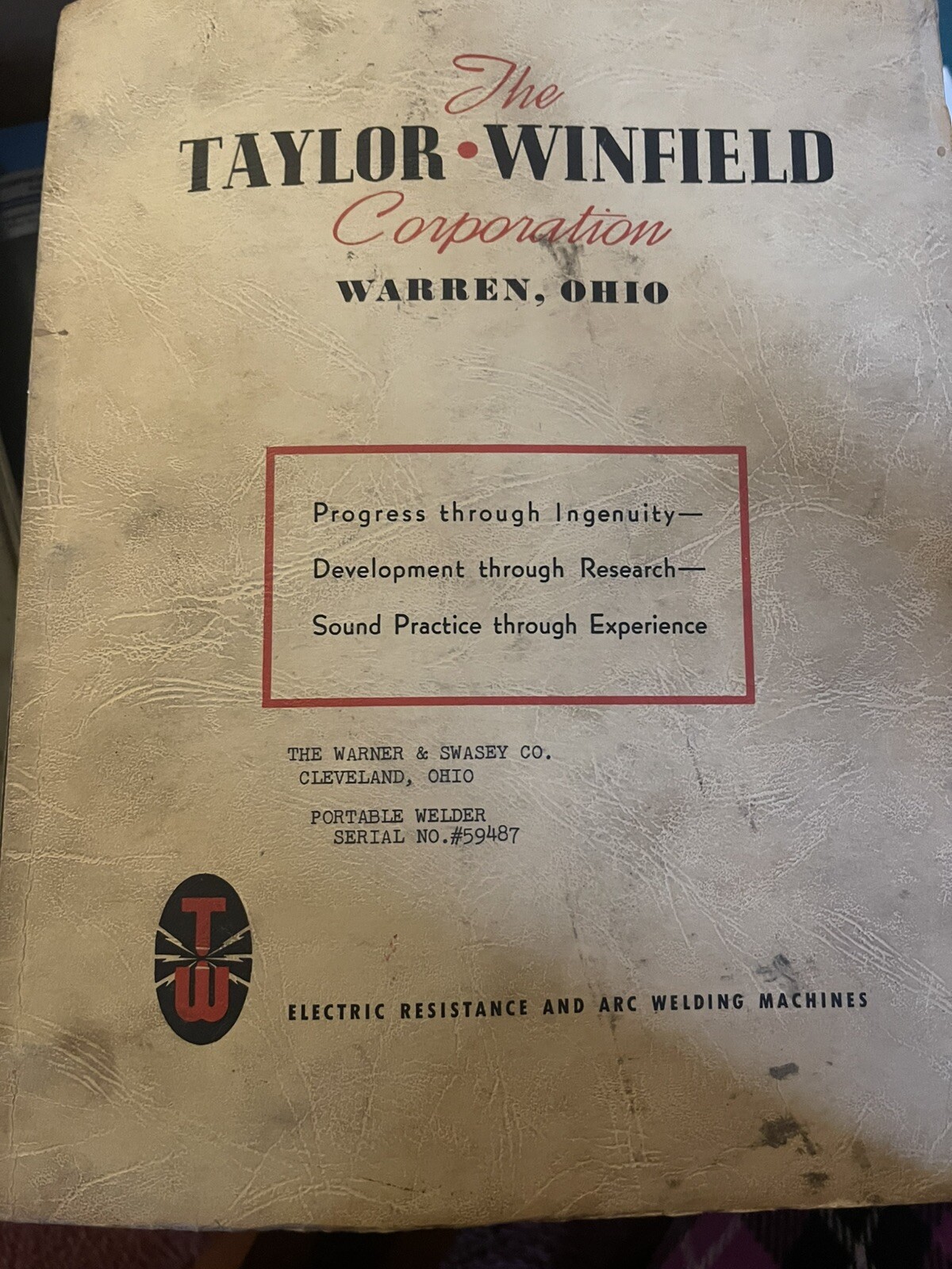 Taylor-Winfield Portable Welders operator's instructions