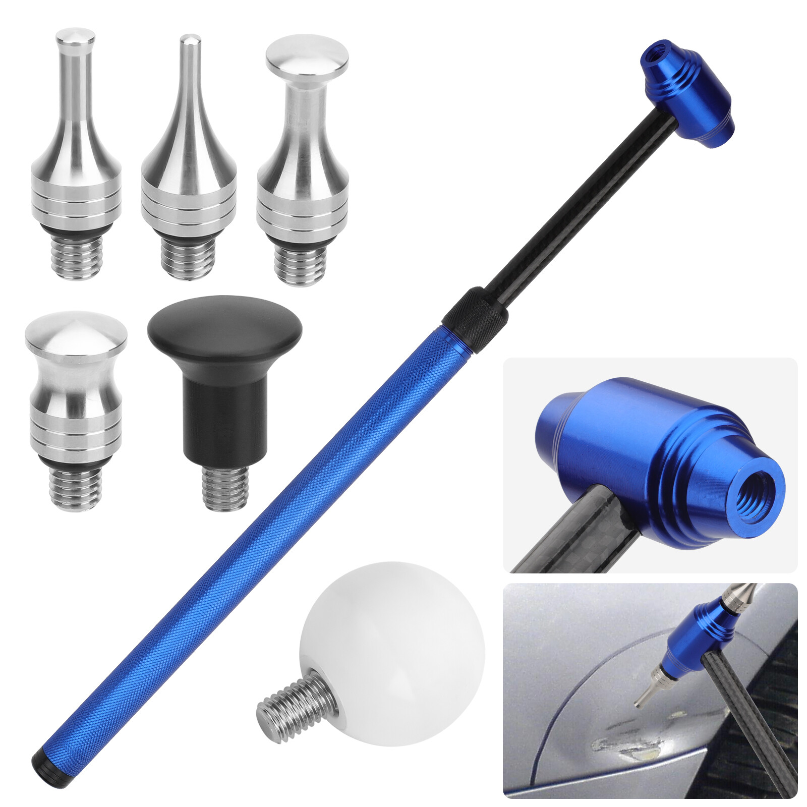 Retractable Car Dent Repair Tool Paintless Dent Tap Down Removal Hammer 6 Heads