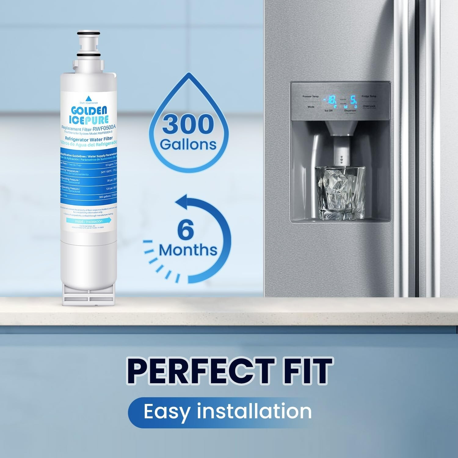 RWF0500A Refrigerator Water Filter Replacement for Filter 5, 4392857, 5PACK