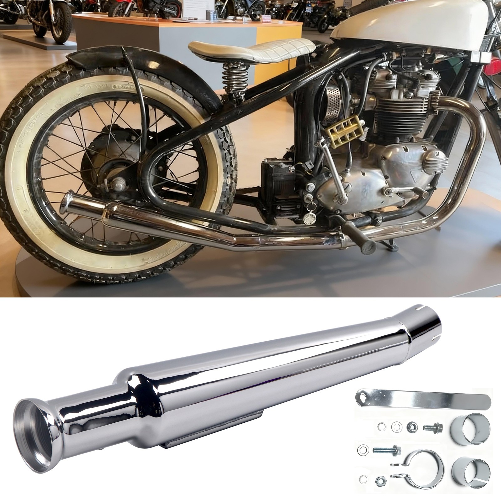 Upswept Trumpet Style Muffler Extension - Sold Single for 1.5 to 1.75'' Headers.
