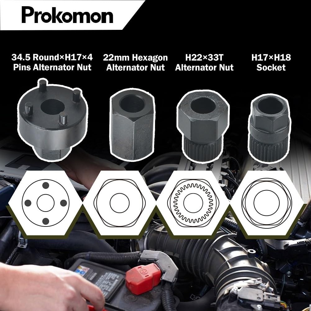 13-Piece Alternator Pulley Tool Kit - Car Pulley Removal & Decoupling Puller Set