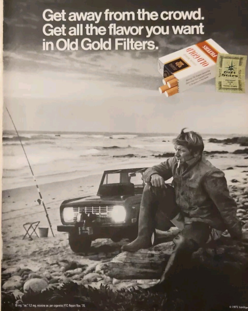 1971 Old Gold Cigarette Print Ad, Ford Bronco On Beach