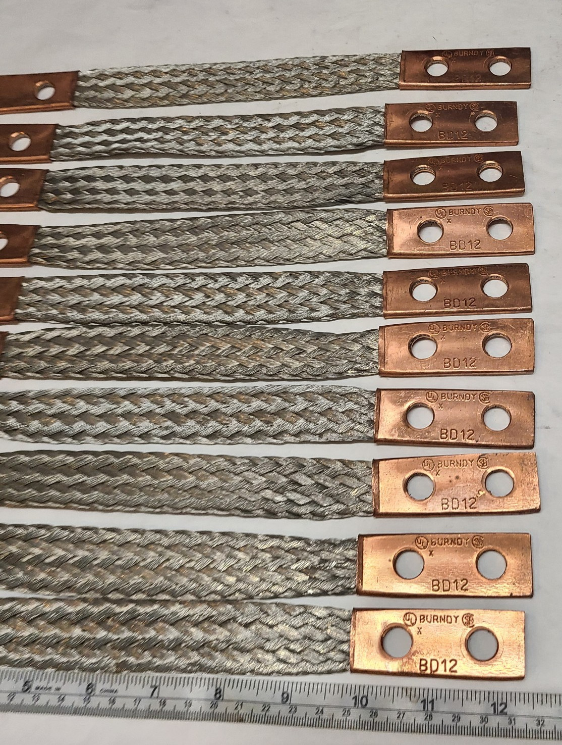 Burndy Flexible Copper Braid, 12" Long, 2 Holes, 2 Ferrules Model BD12