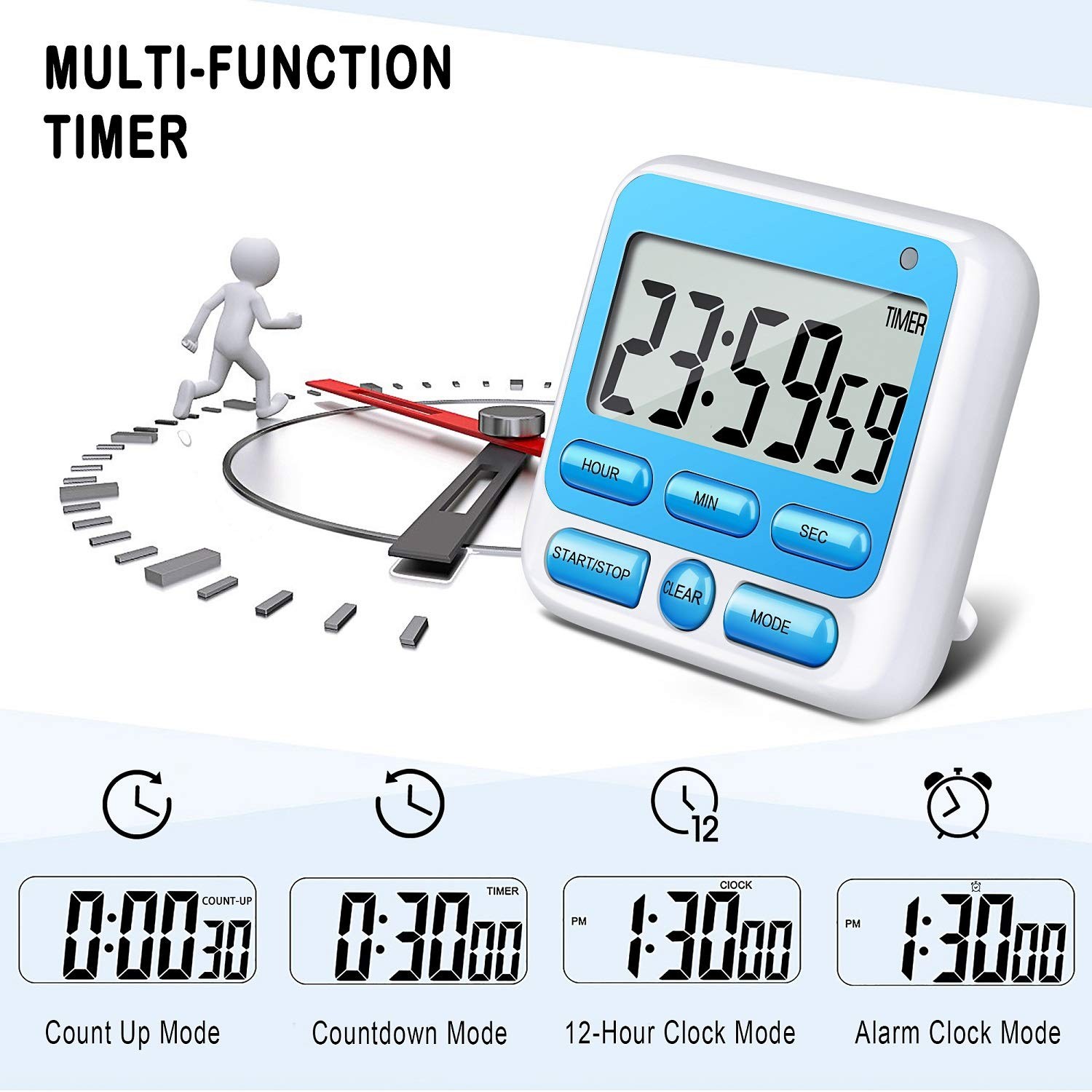 Digital Kitchen Timer W/Large Red Digit Display Loud Alarm Count Up/Down