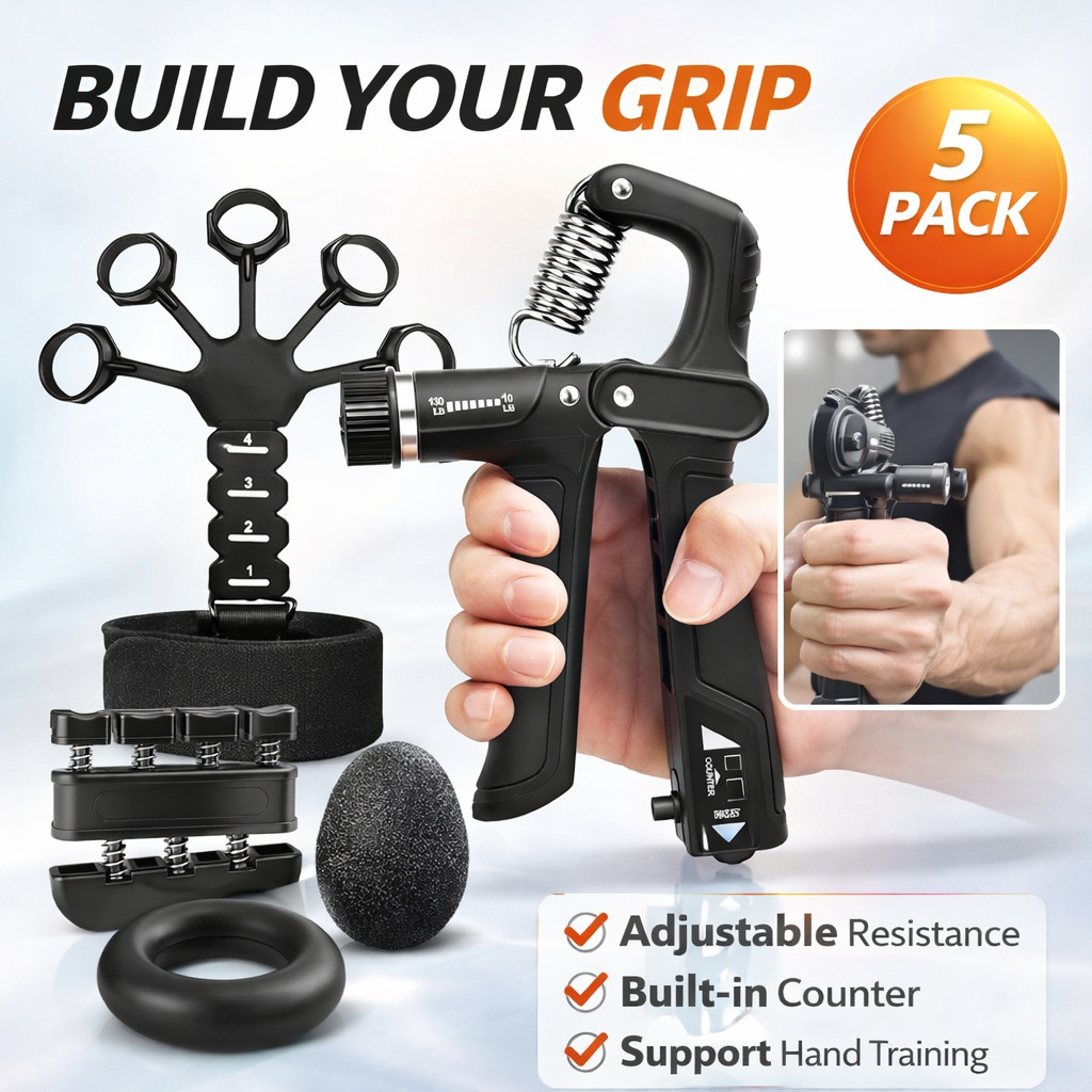 Grip Strength Trainer Kit 5 Pack Adjustable Hand Gripper Forearm Exerciser