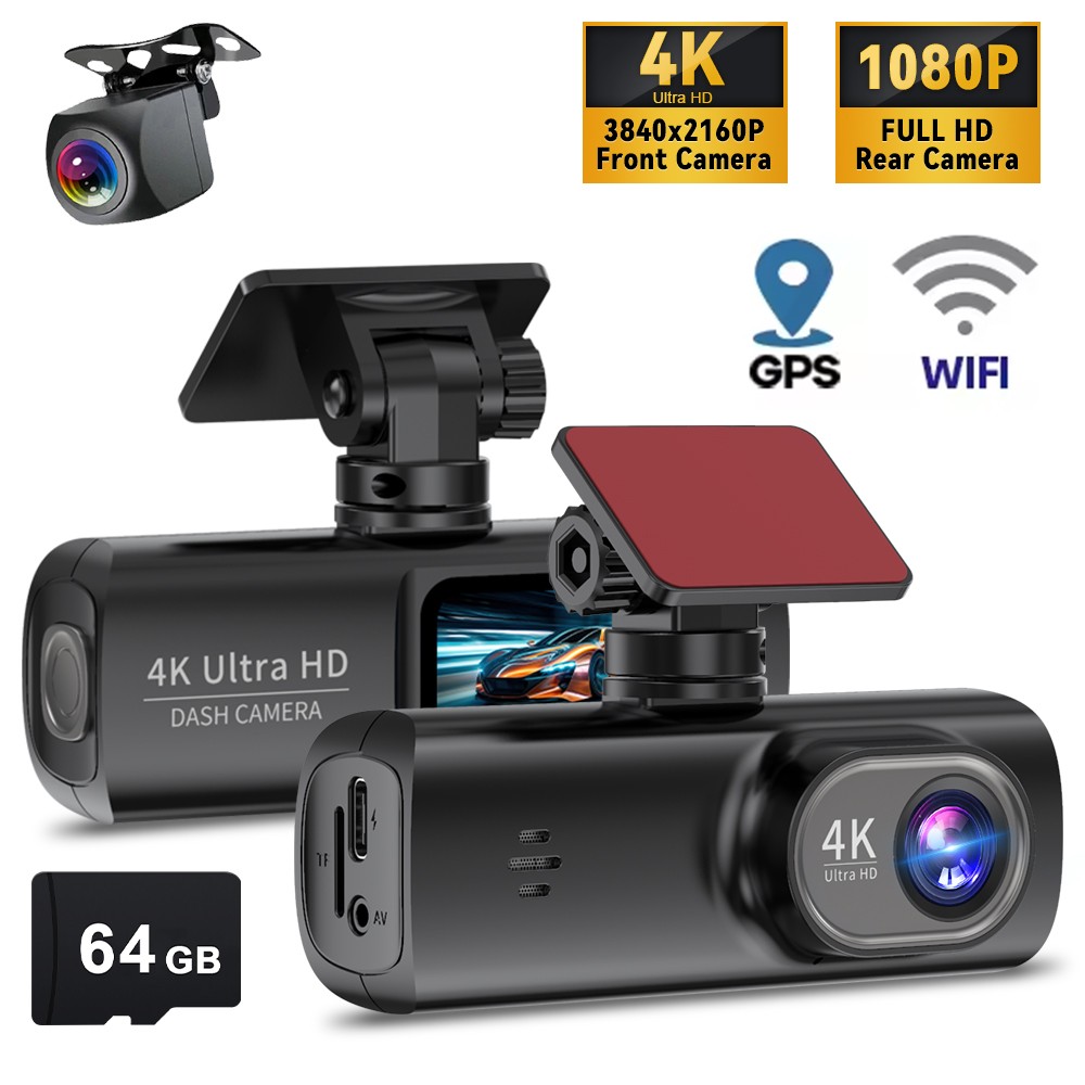 Free 64GB Dash Cam Front 4K WiFi & GPS Dash Camera G-Sensor Black Car DVD