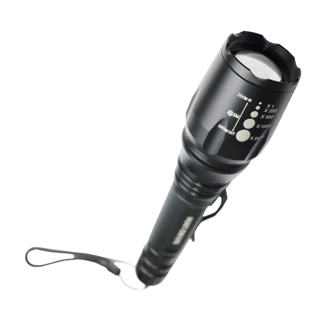 Hunt-Down 500LM Self-Defence Focus Flashlight + Charger + 2 Batteries