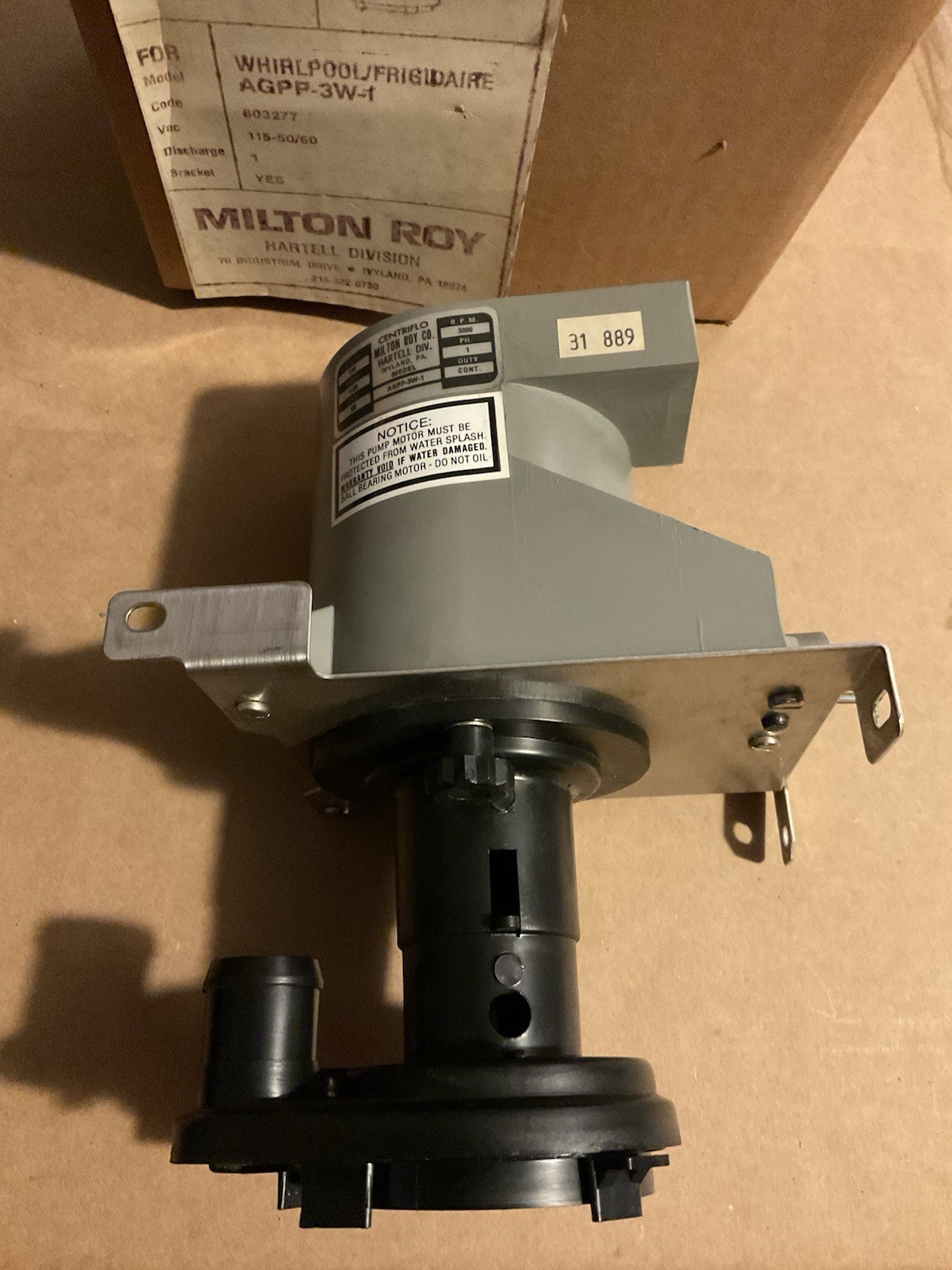 MILTON ROY AGPP-3W-1 HARTELL CENTRIFLO ICE MACHINE PUMP WHIRLPOOL FRIGIDAIRE