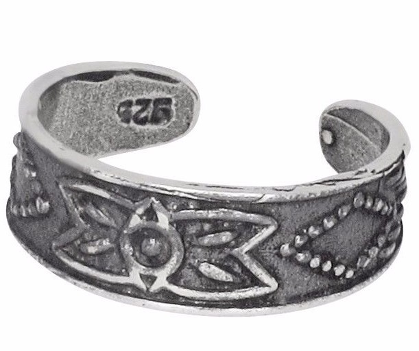 Sterling Silver .925 Flower Design Toe Ring Adjustable Size Oxidized Made In USA