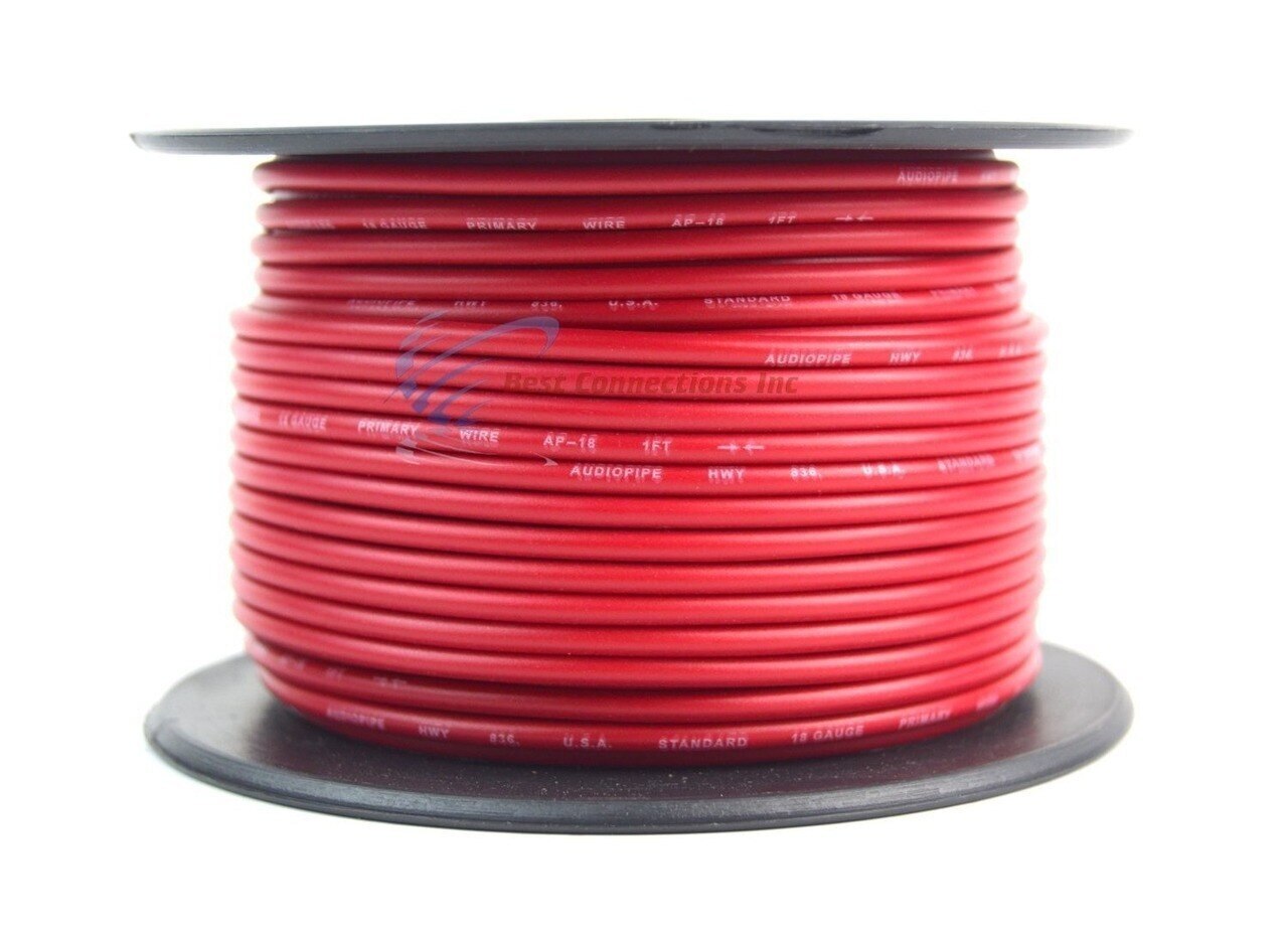 18 Ga Car Audio Primary Wire (100ft–Red, Black) Remote, Power/Ground Electrical