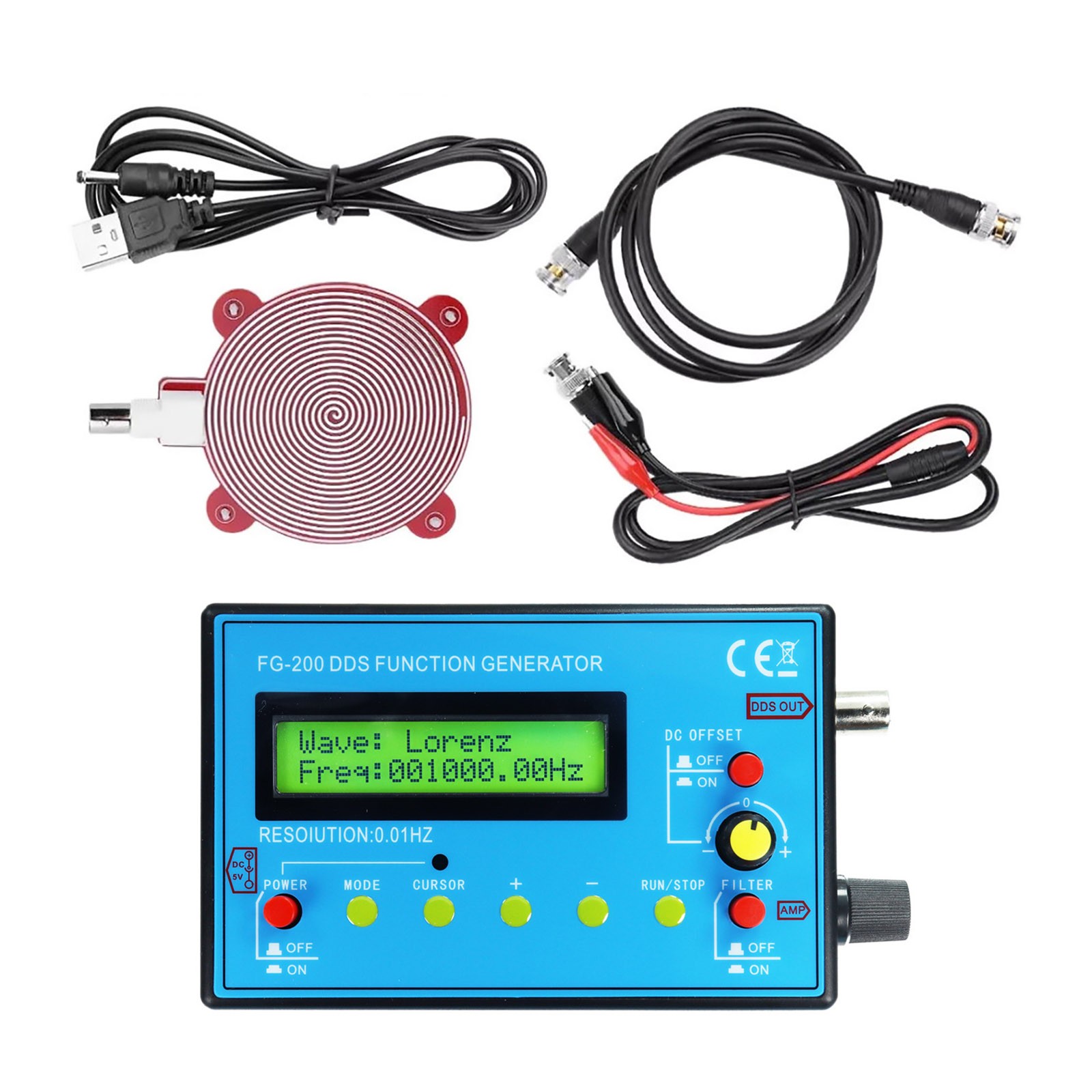 Function Signal Generator DDS LCD 0.01Hz-500kHz with Test Leads for Amplifier