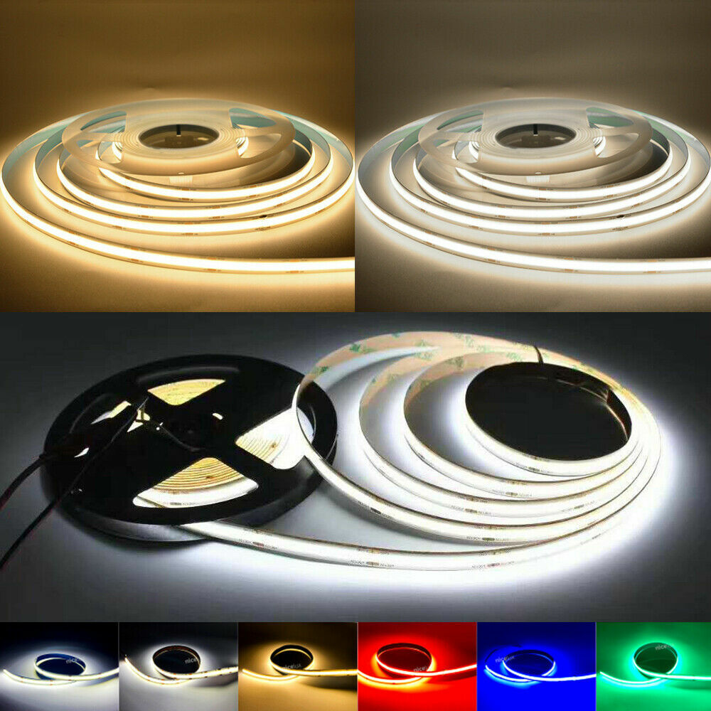 COB LED Strip Light 12V 384LEDs/m – 1M-5M Flexible Tape 3mm 5mm 8mm Xmas Decor