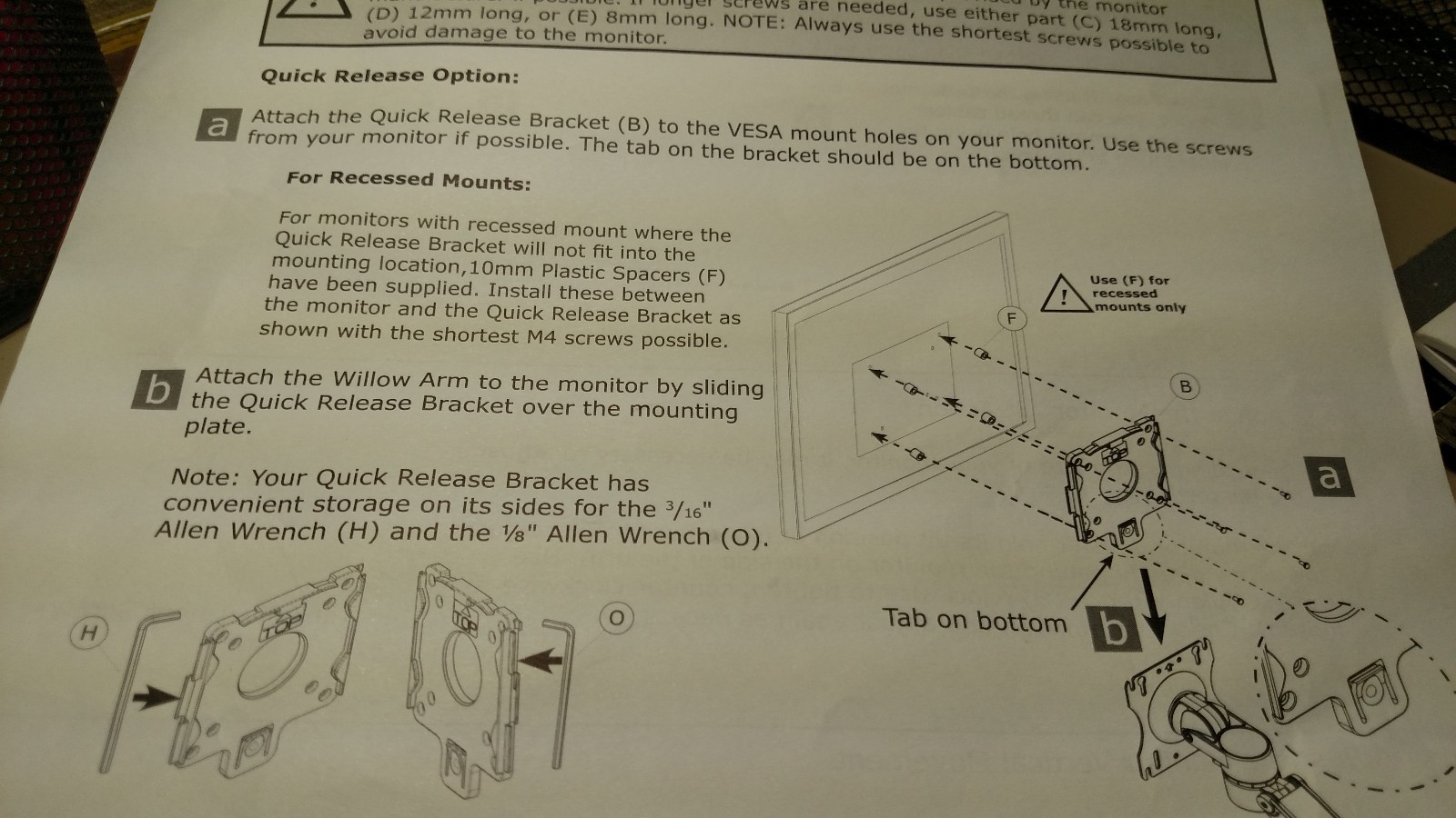 WORKRITE ERGONOMICS FLAT SCREEN ARM 6400560 QUICK RELEASE BRACKET 100 OR MORE