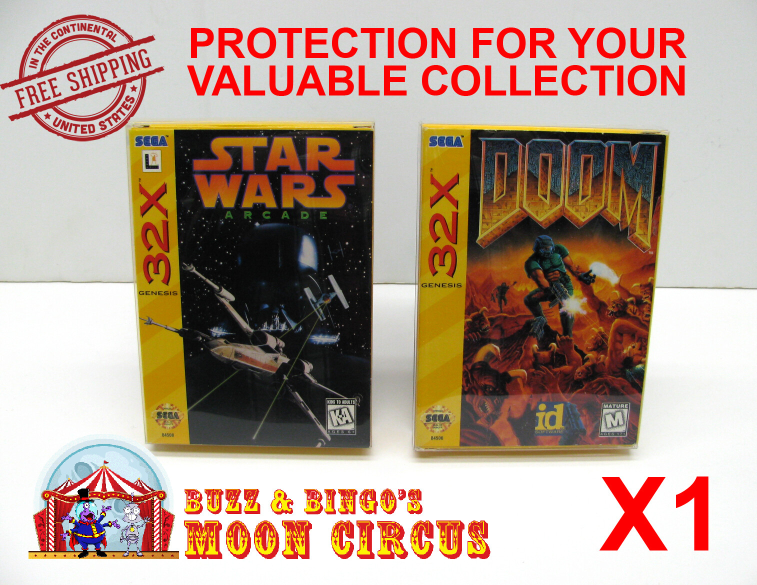 1x SEGA GENESIS 32X CIB GAME - CLEAR PLASTIC PROTECTIVE BOX PROTECTOR SLEEVE