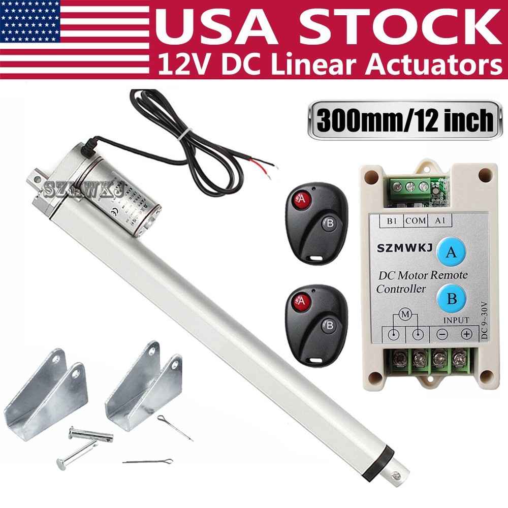 DC 12V 12" inch Linear Actuator W/ Wireless Remote Controller for Electric Power