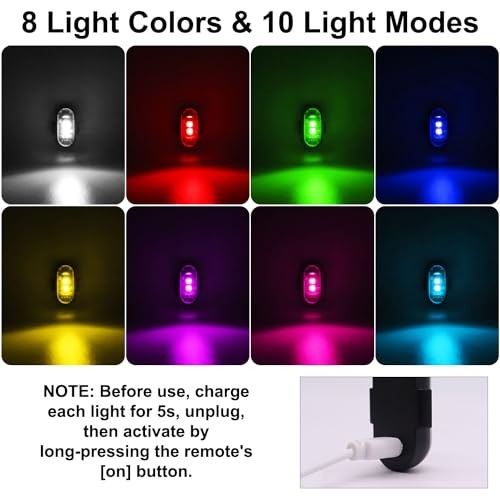 4PCS Wireless LED Strobe Lights with Remote Control, 8 Colors USB Charing