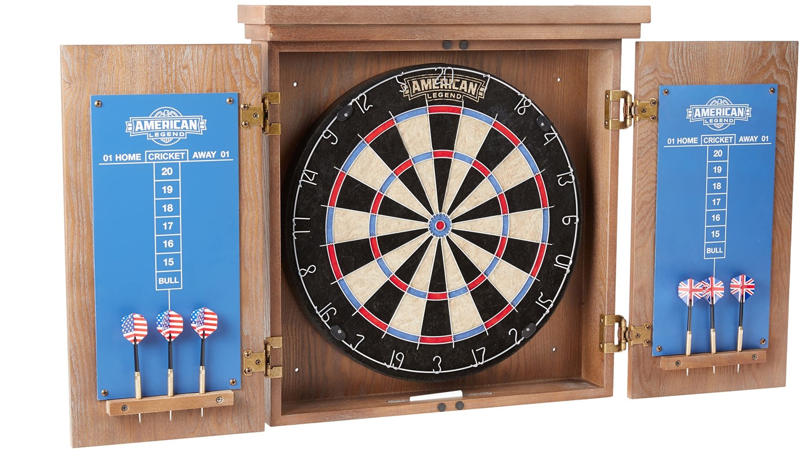 American Legend Charleston Solid Wood Bristle Dartboard Cabinet Set - Include...